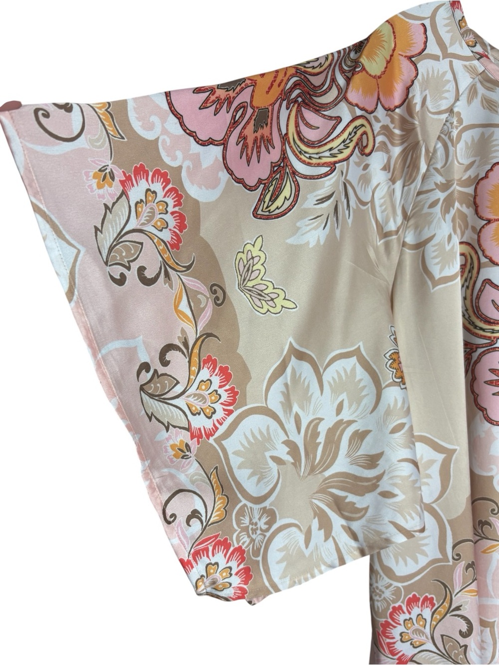 CHICO's Beige Cream Blouse w/ Pink and Yellow Floral Print Size 2.5 (14) - Picture 7 of 13
